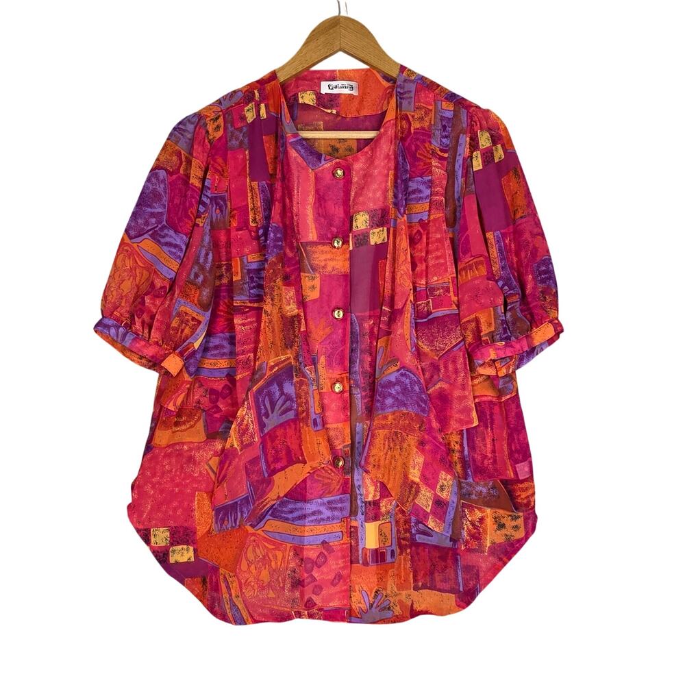 HIGH CLASS LIKUANG SHEER PATCHWORK BLOUSE – WOMEN’S M – VIBRANT MULTICOLOR